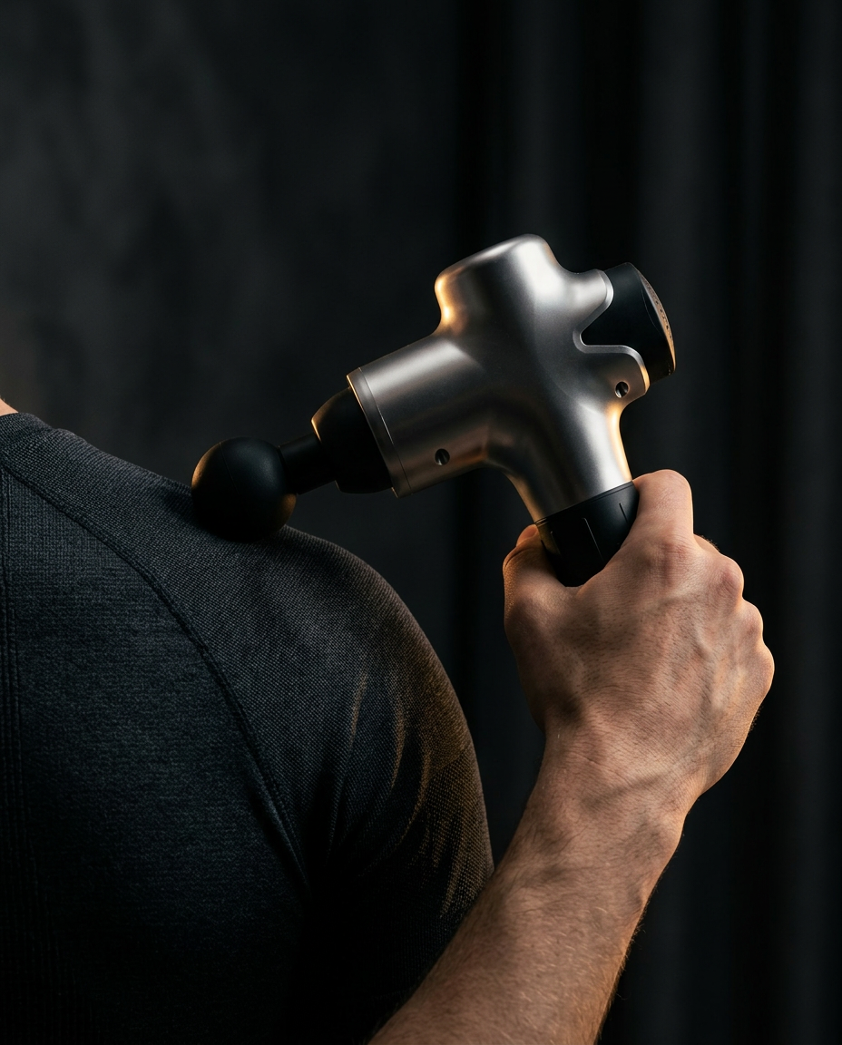 percussion massage gun in use