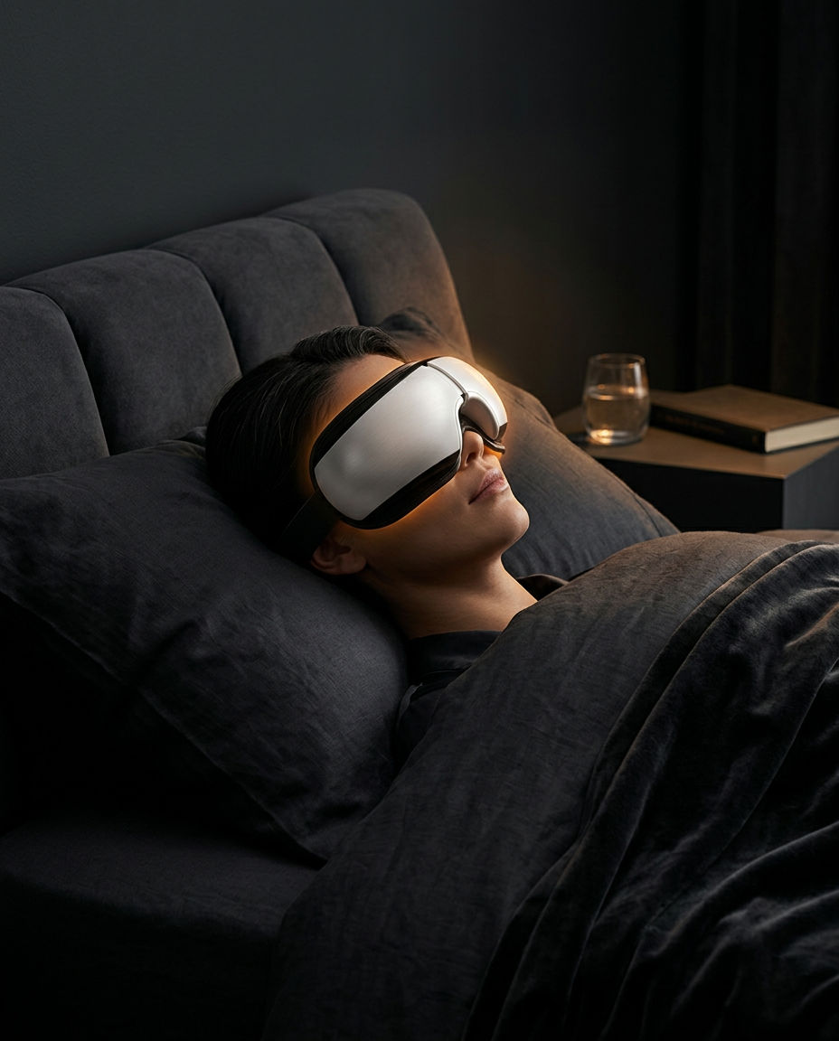 smart heated eye massager in use