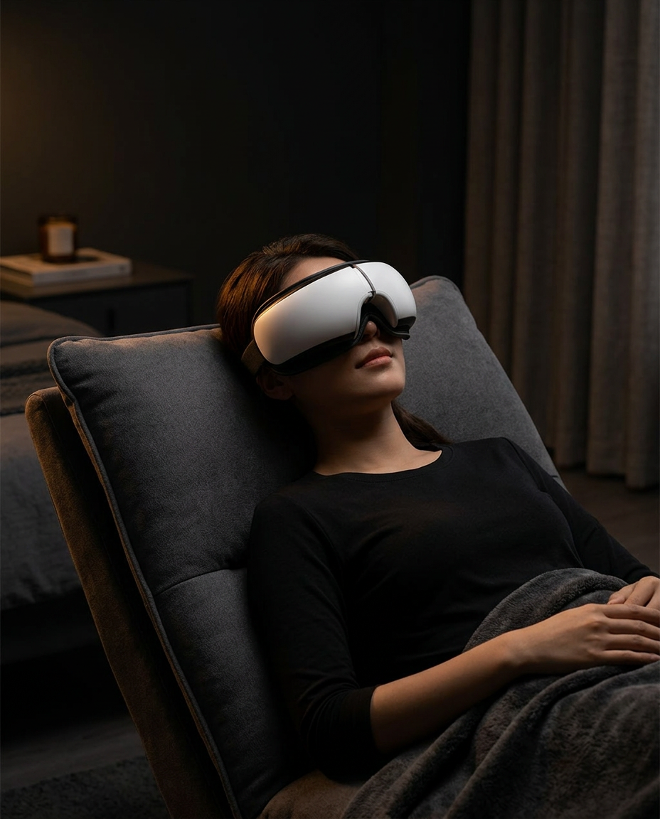 smart heated eye massager in use
