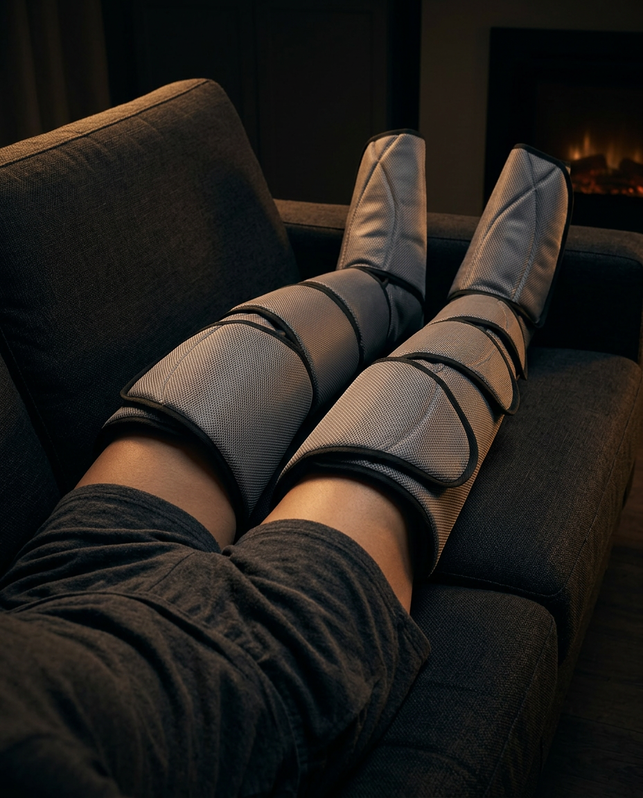 air compression leg massager in use