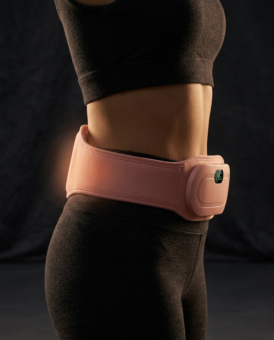 cordless menstrual heating belt in use